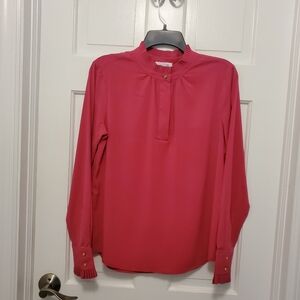 Calvin Klein Pink Blouse Size Medium, Business, Classic, Long Sleeve, Ruffle
